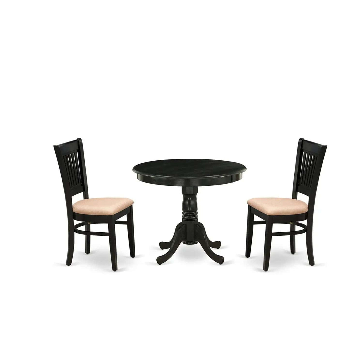 EAST WEST FURNITURE ANVA3-BLK-C 3-Pc Kitchen Dining Set- 2 Wood Chair and Kitchen | 3-Piece Set | Solid Wood & Linen | Linen Fabric Seat and Slatted Chair Back (Black Finish)