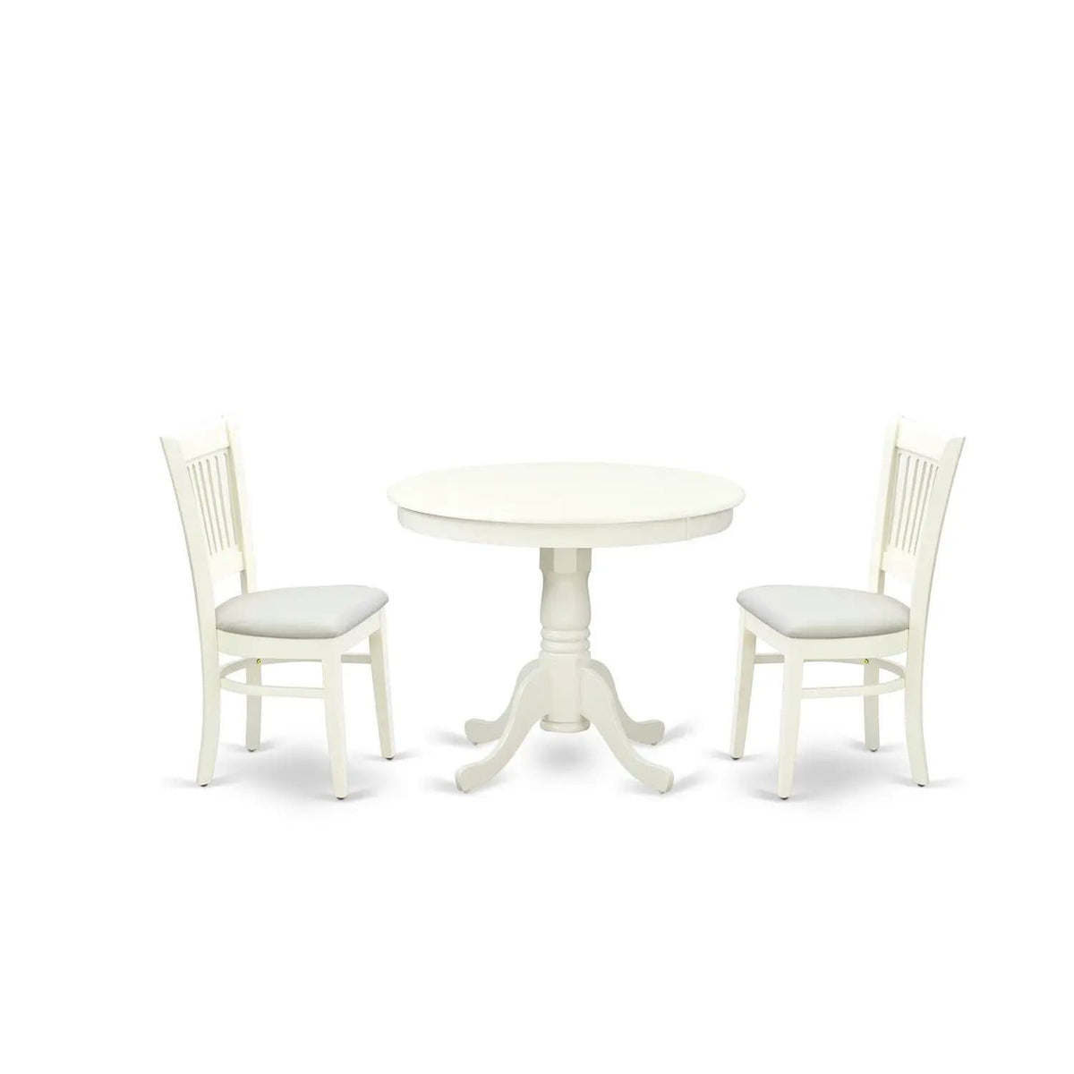 EAST WEST FURNITURE ANVA3-LWH-C 3-Pc Dining Room Table Set- 2 Wooden Chairs and | 3-Piece Set | Solid Wood & Linen | Linen Fabric Seat and Slatted Chair Back (linen white Finish)