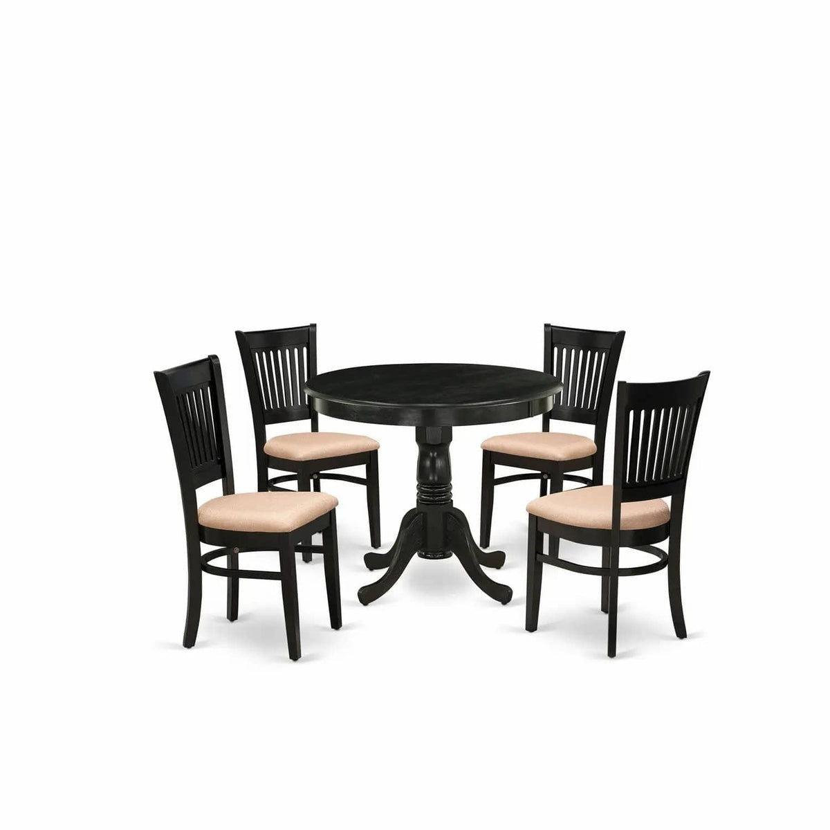 EAST WEST FURNITURE ANVA5-BLK-C 5-Pc Dinette Room Set- 4 Wooden Chair and Modern | 5-Piece Set | Solid Wood & Linen | Linen Fabric Seat and Slatted Chair Back (Black Finish)
