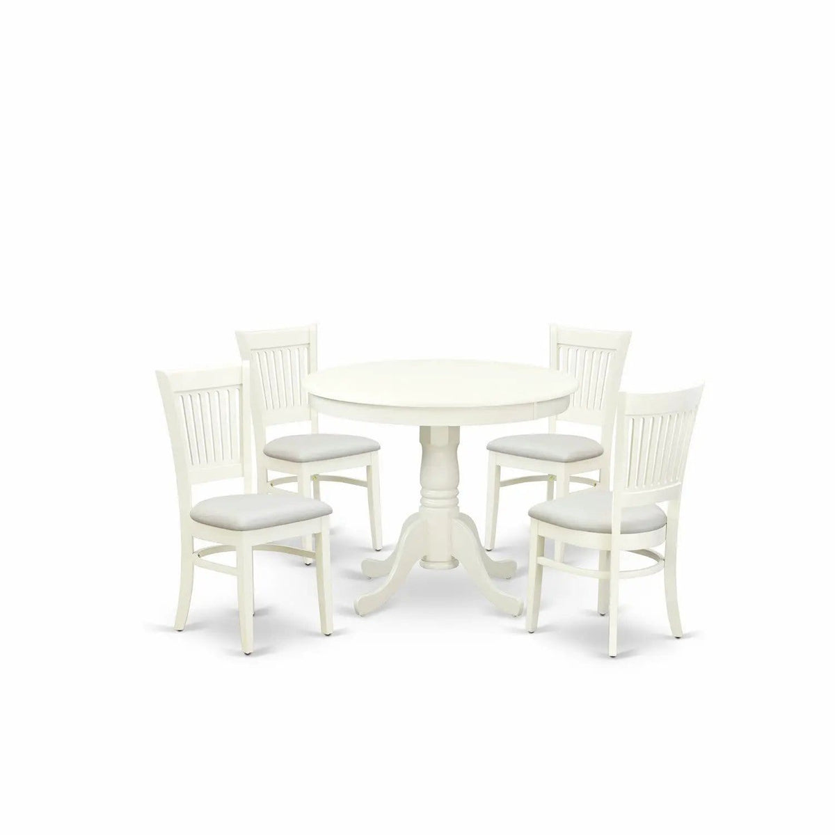 EAST WEST FURNITURE ANVA5-LWH-C 5-Piece Dining Table Set- 4 dining room chairs and | 5-Piece Set | Solid Wood & Linen | Linen Fabric Seat and Slatted Chair Back (linen white Finish)
