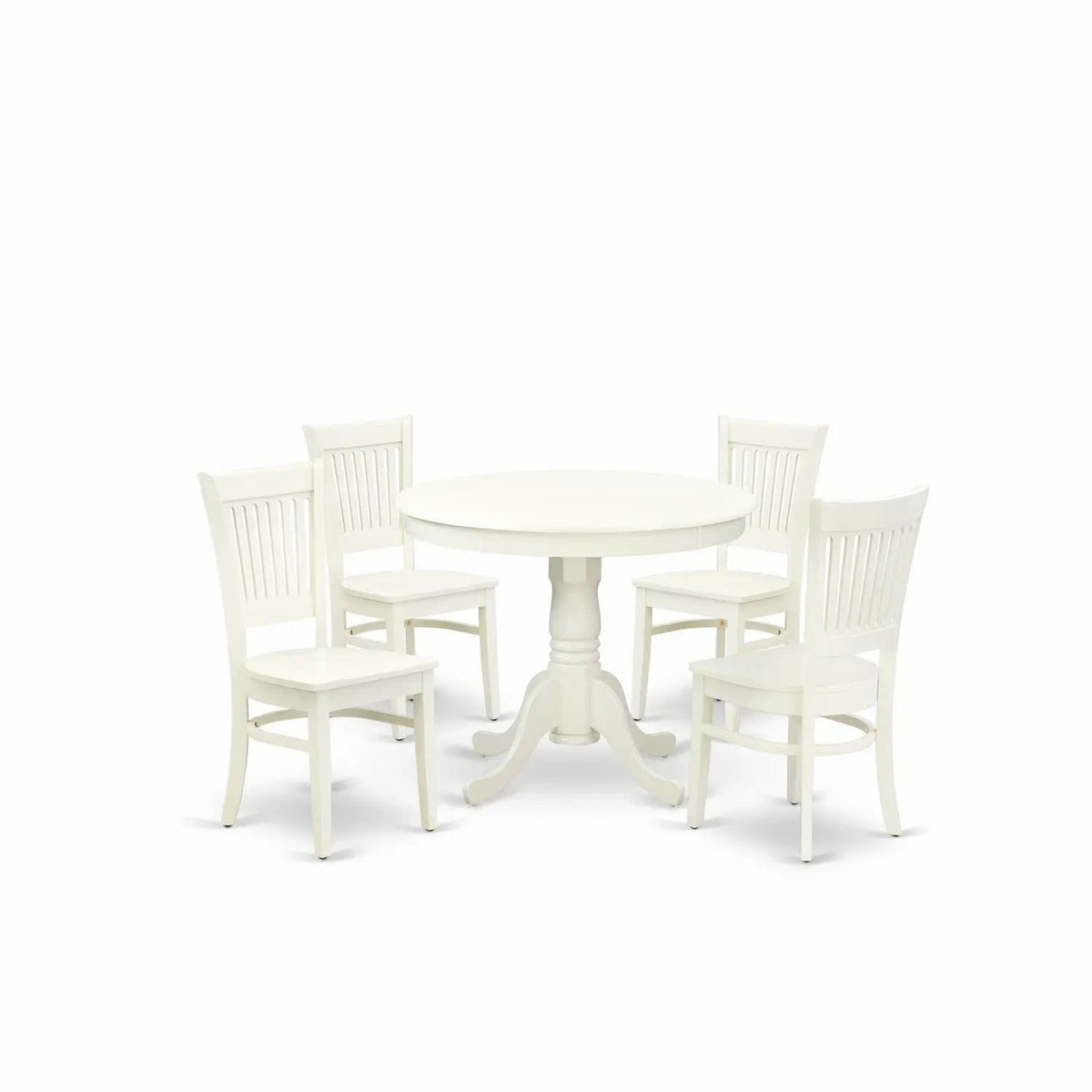EAST WEST FURNITURE ANVA5-LWH-W 5-Piece Kitchen Dining Set- 4 Wooden Chairs and | 5-Piece Set | Solid Wood & Linen | Wooden Seat and Slatted Chair Back (linen white Finish)