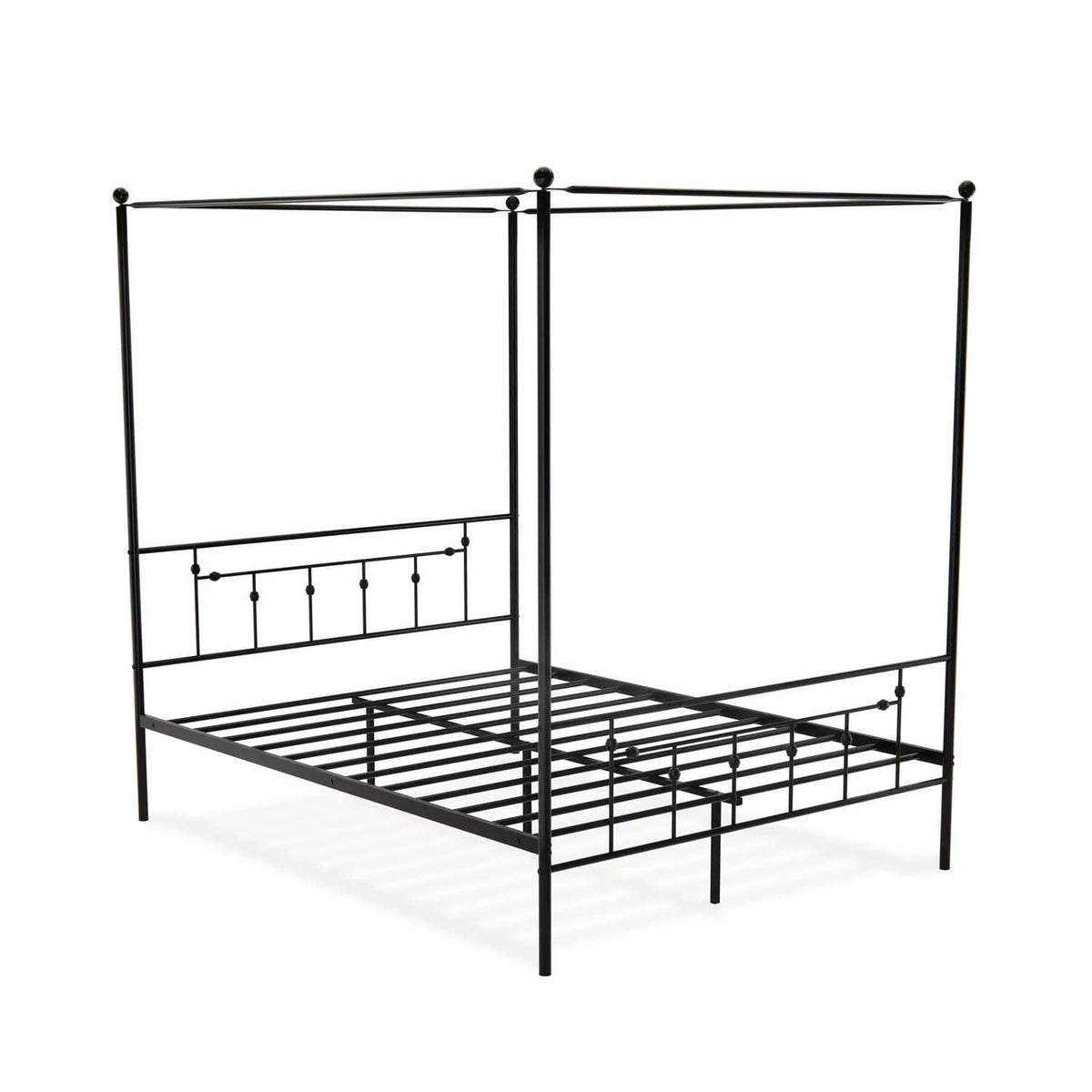 EAST WEST FURNITURE ATQCBLK Anniston Canopy Bed with Deluxe Style Headboard and | Bedroom Set | Metal | Luxurious Metal Frame in Powder Coating Black