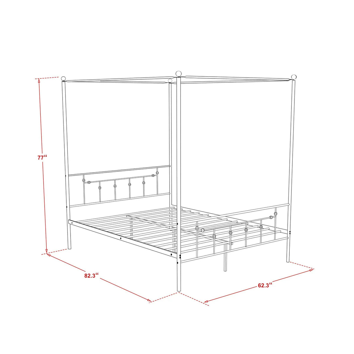 EAST WEST FURNITURE ATQCBLK Anniston Canopy Bed with Deluxe Style Headboard and | Bedroom Set | Metal | Luxurious Metal Frame in Powder Coating Black