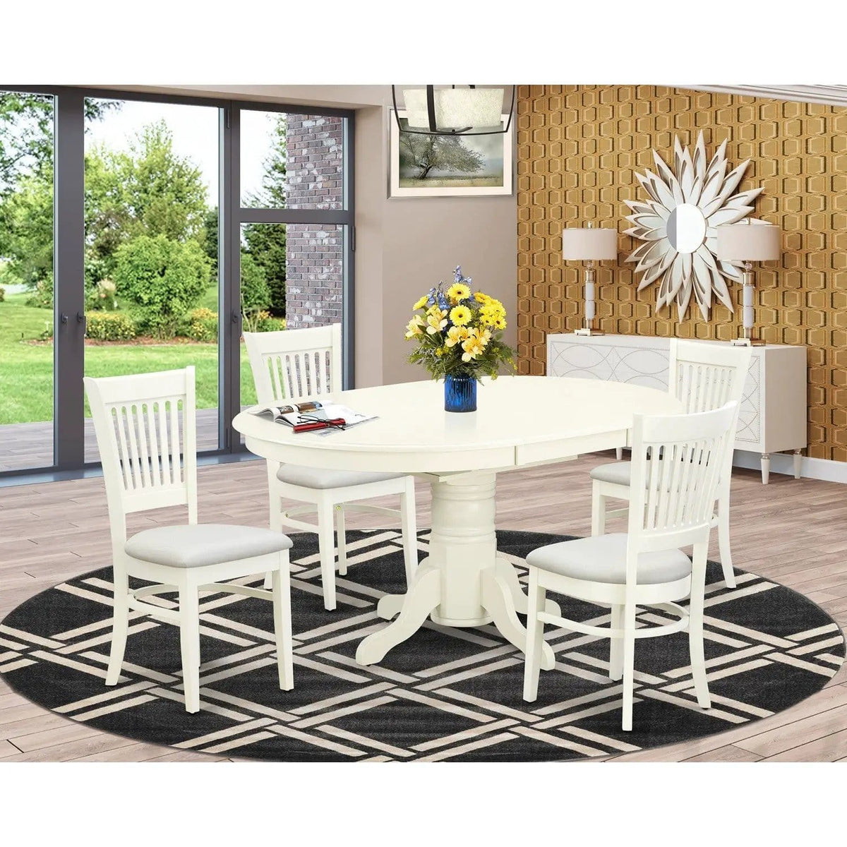 EAST WEST FURNITURE AVVA5-LWH-C 5-Pc Dinette Room Set- 4 Mid Century Dining Chairs | 5-Piece Set | Linen & Fabric | linen white Finish