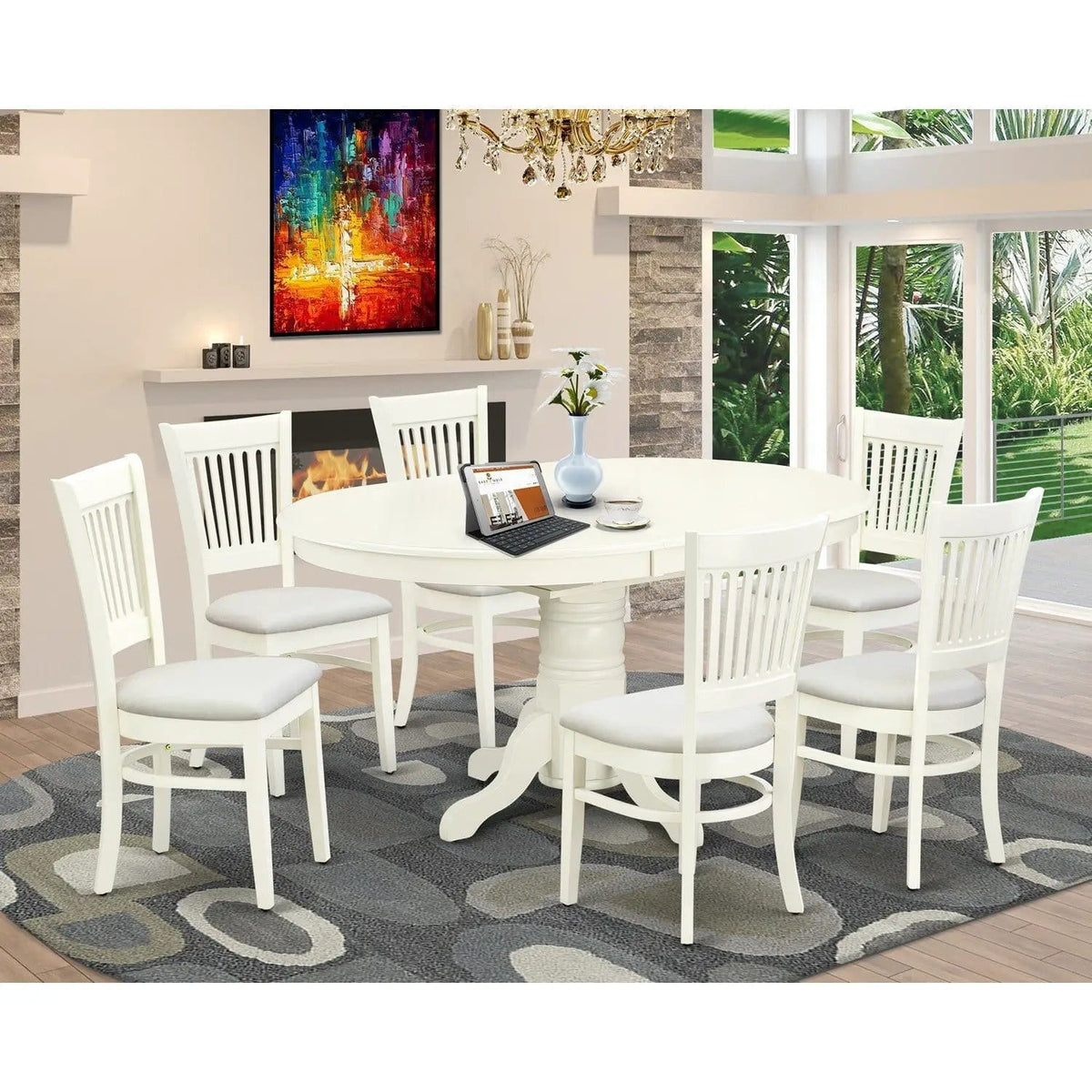 EAST WEST FURNITURE AVVA7-LWH-C 7-Piece Dining Table Set- 6 Dining Chairs with Linen | 7-Piece Set | Linen & Fabric | linen white Finish