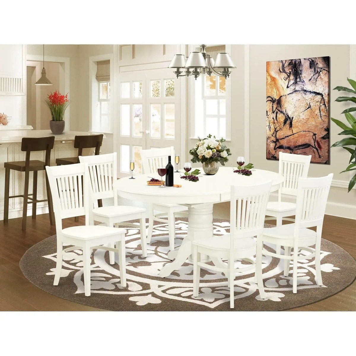 EAST WEST FURNITURE AVVA7-LWH-W 7-Piece Kitchen Table Set- 6 Modern Dining Chairs | 7-Piece Set | Linen | linen white Finish