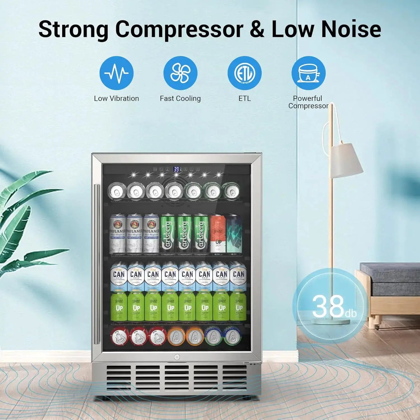 24 Inch Beverage Refrigerator 190 Cans Built-in/Freestanding Beverage Cooler Digital Memory Under Counter Beer Fridge Glass Door from PriceLows™