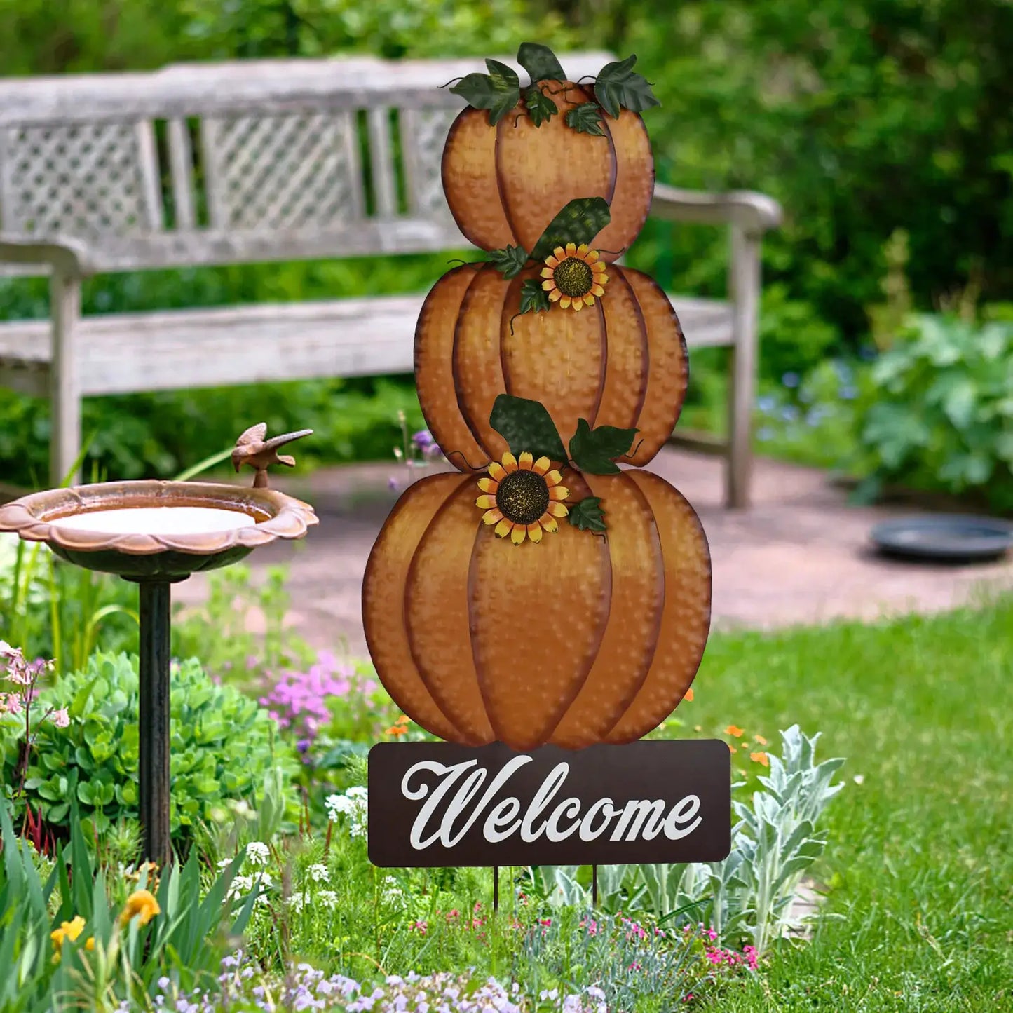 3 pcs Metal Pumpkin Yard Stake Sign Outdoor Fall Yard Decor Stacked Pumpkin Welcome Sign Decorative Garden Thanksgiving Stake from PriceLows™