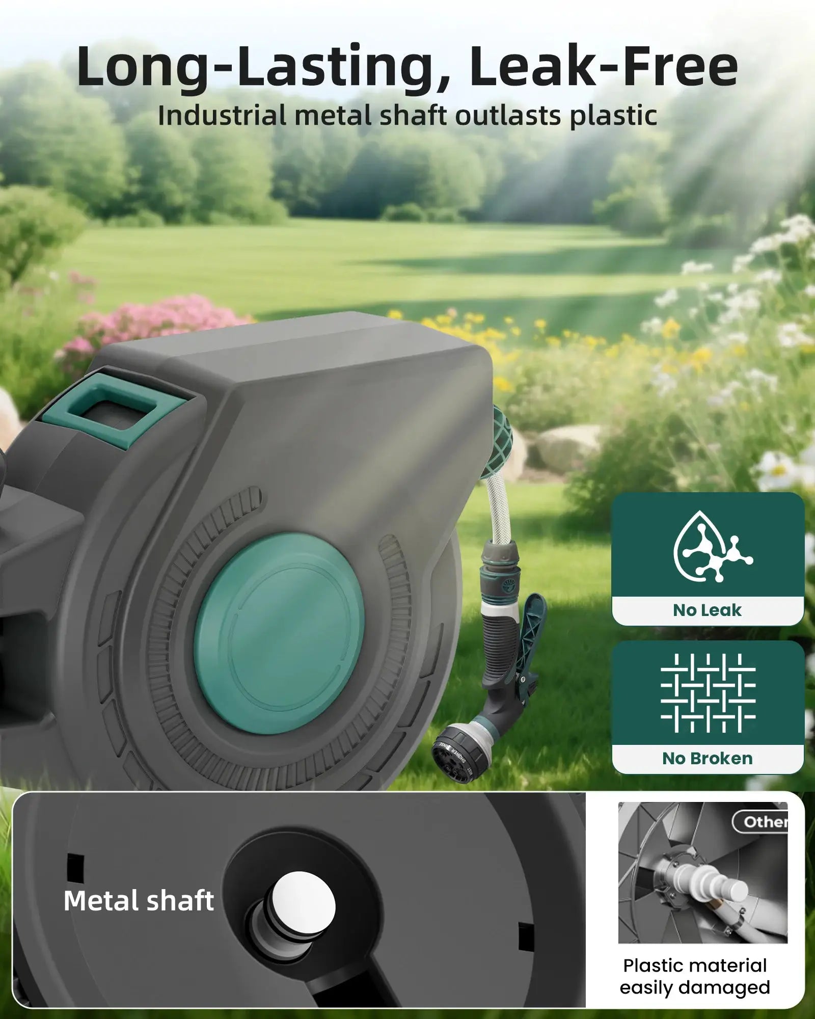Retractable Garden Wall Mounted Heavy Duty Hose Reel 1/2" x 100 ft with PRO Metal Bracket Auto Rewind System 180° Swivel from PriceLows™