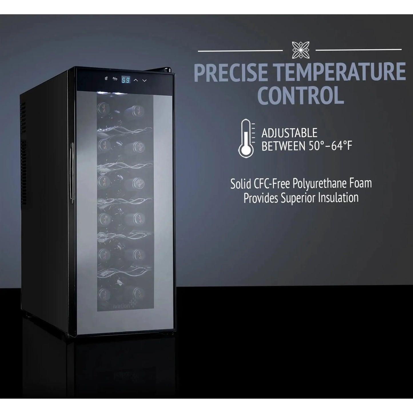 Ivation 12 Bottle Thermoelectric Wine Cooler, Quiet Freestanding Wine Fridge, Black from PriceLows™