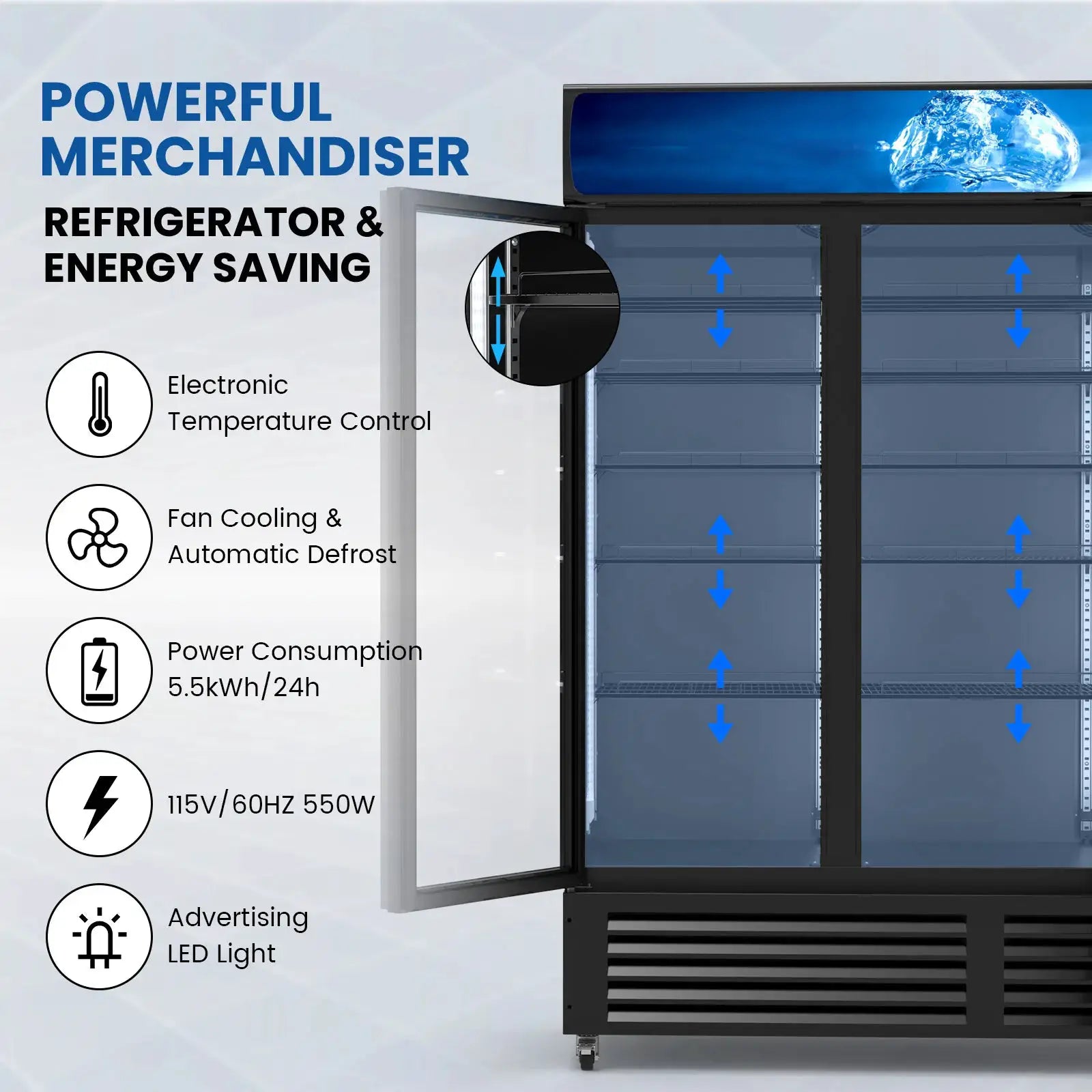 56 Cu Ft Commercial Display Fridge for Beverage 3 Glass Door Upright Refrigerator Merchandiser with Front LED Light for Shop Bar from PriceLows™