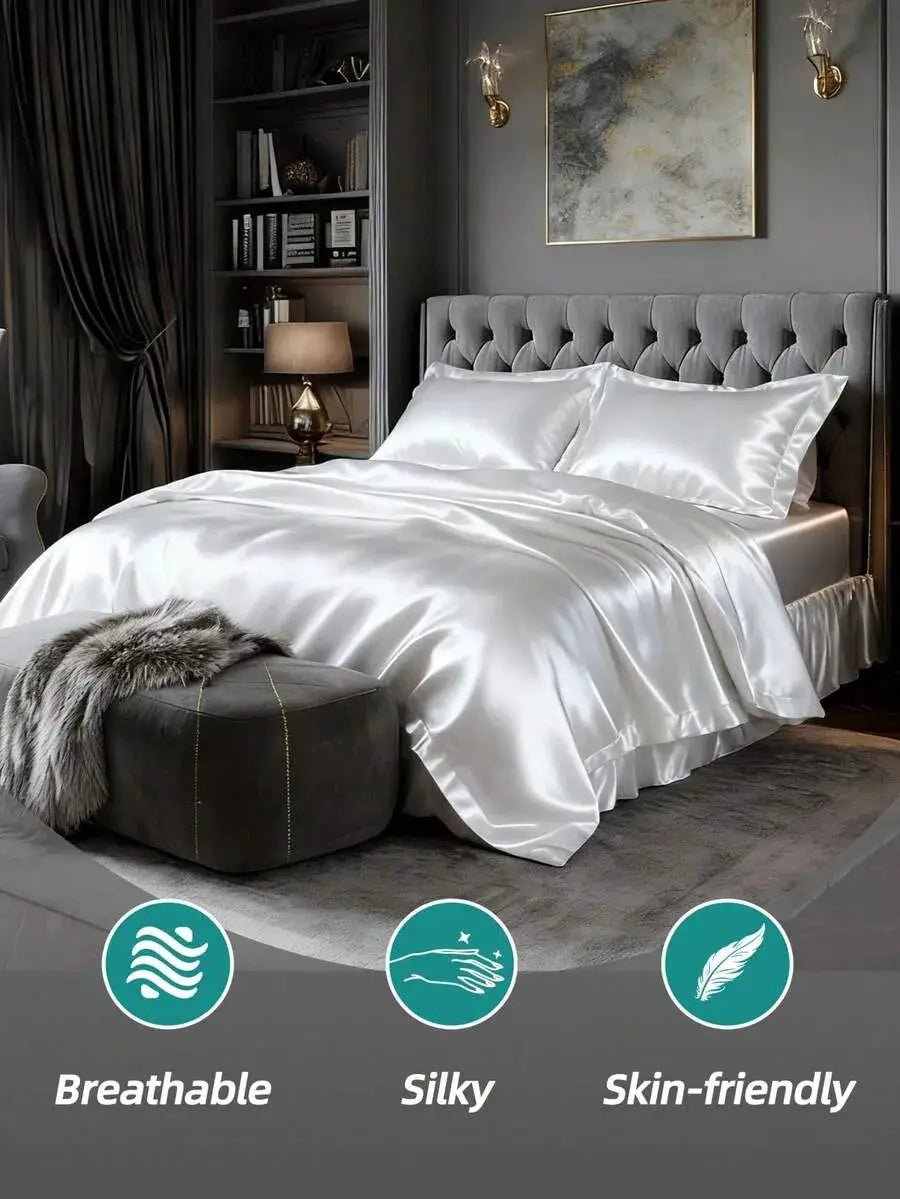 Microfiber Satin Sheets | 80 Thread Count | Silky Soft Feel | Three Piece Set