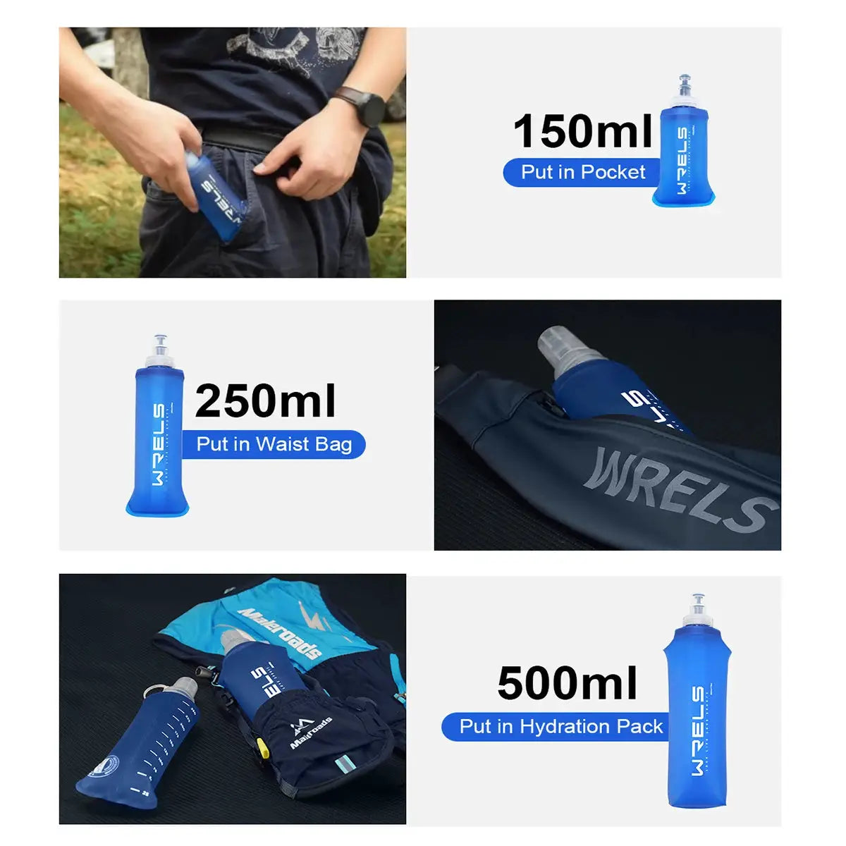 WRELS Soft Folding Water Bottle Collapsible Silicone Outdoor Sport Traveling Camp Hiking Cycling Running TPU Portable Water Bag from PriceLows™