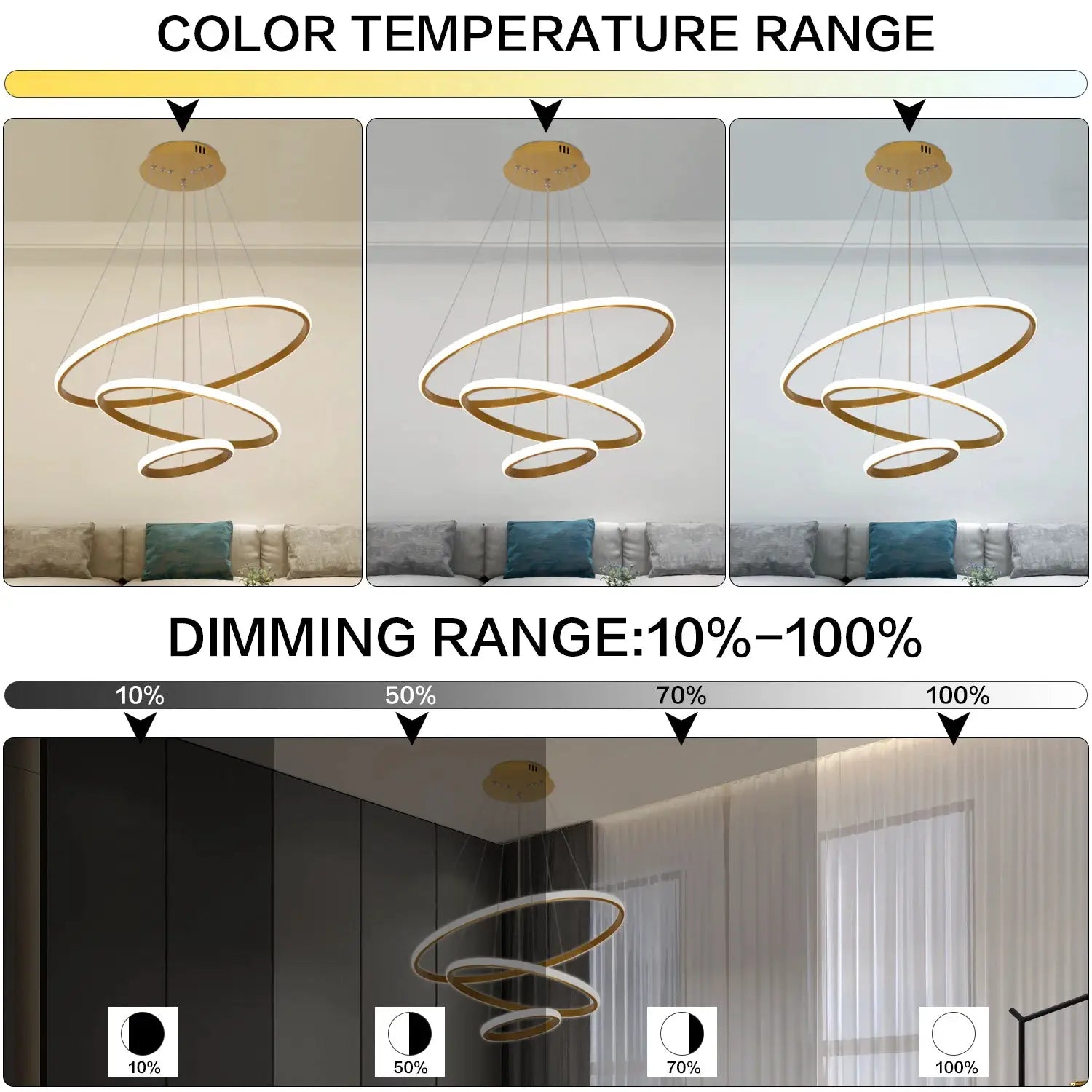 Modern LED Ring Chandelier 3 Ring Dimmable Circular Dining Ceiling Pendant Light for Dinning Room Living Room from PriceLows™
