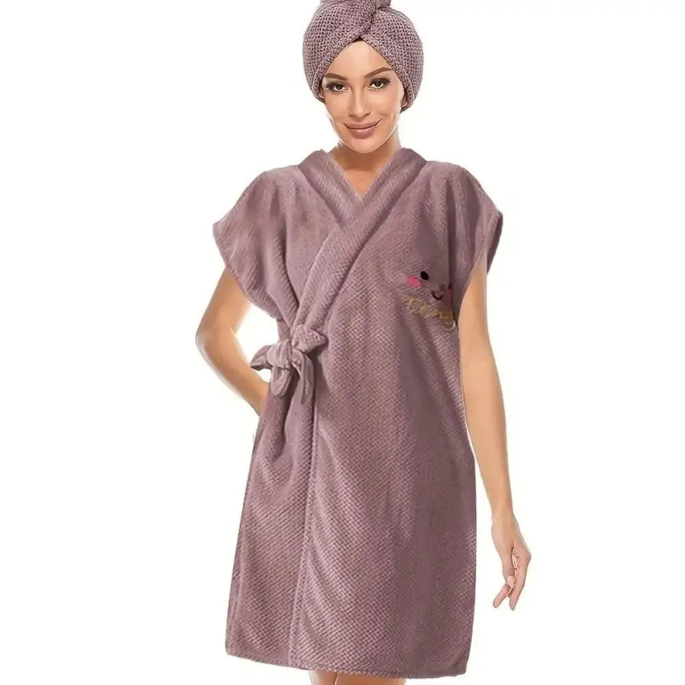 Womens Wrap Bathrobe | Microfiber | Adjustable Closure | Hair Towel Set