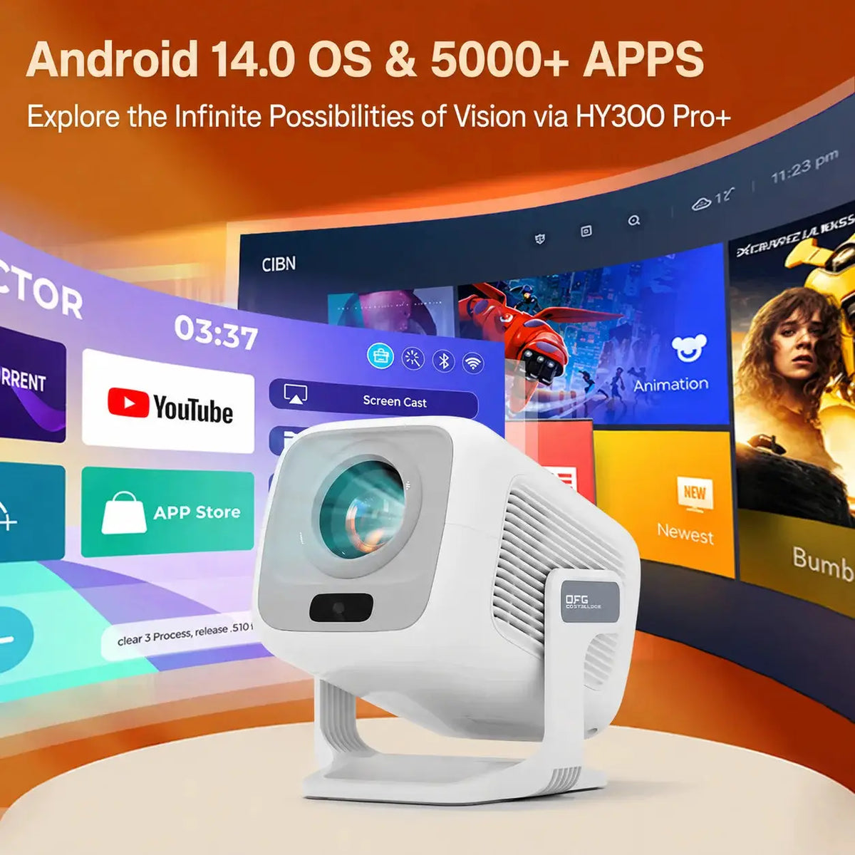 Auto Focus Portable Projector | Native 1080P | 4K Support | Android 14