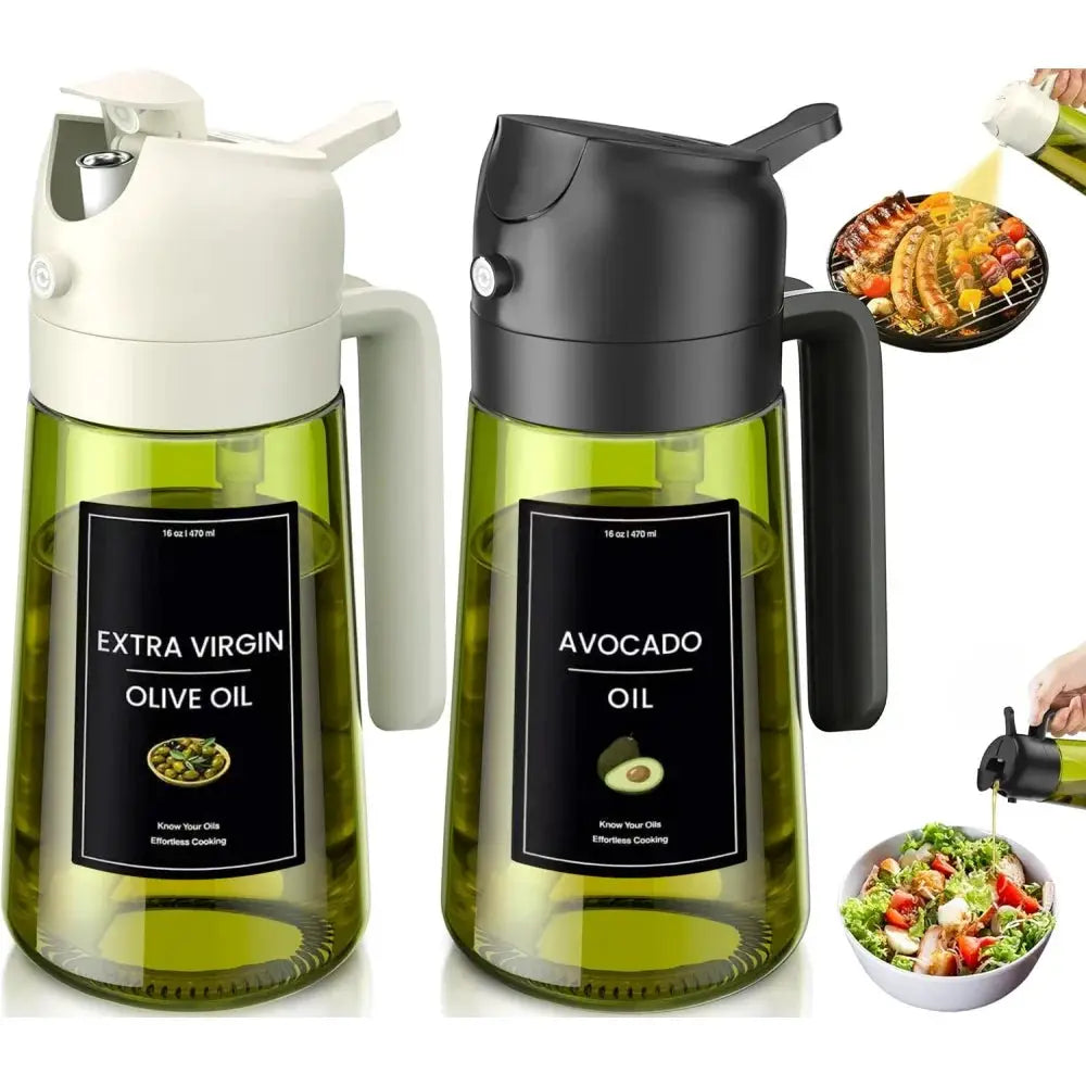 Olive Oil Dispenser Bottle | 470ml | Dark Green Glass | 2 In 1 Sprayer