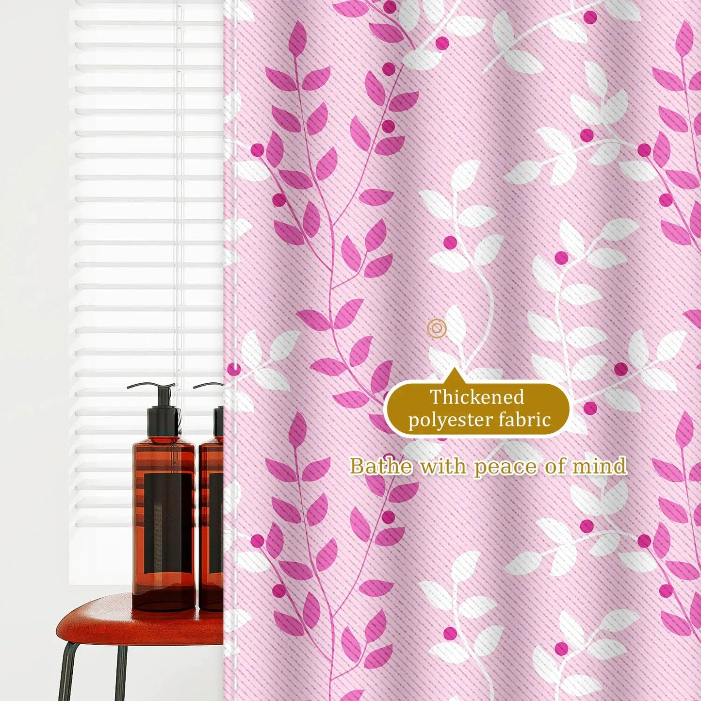 Pastel Pink Foliage Shower Curtain - Feminine Durable Fabric for Fresh Vibes from PriceLows™