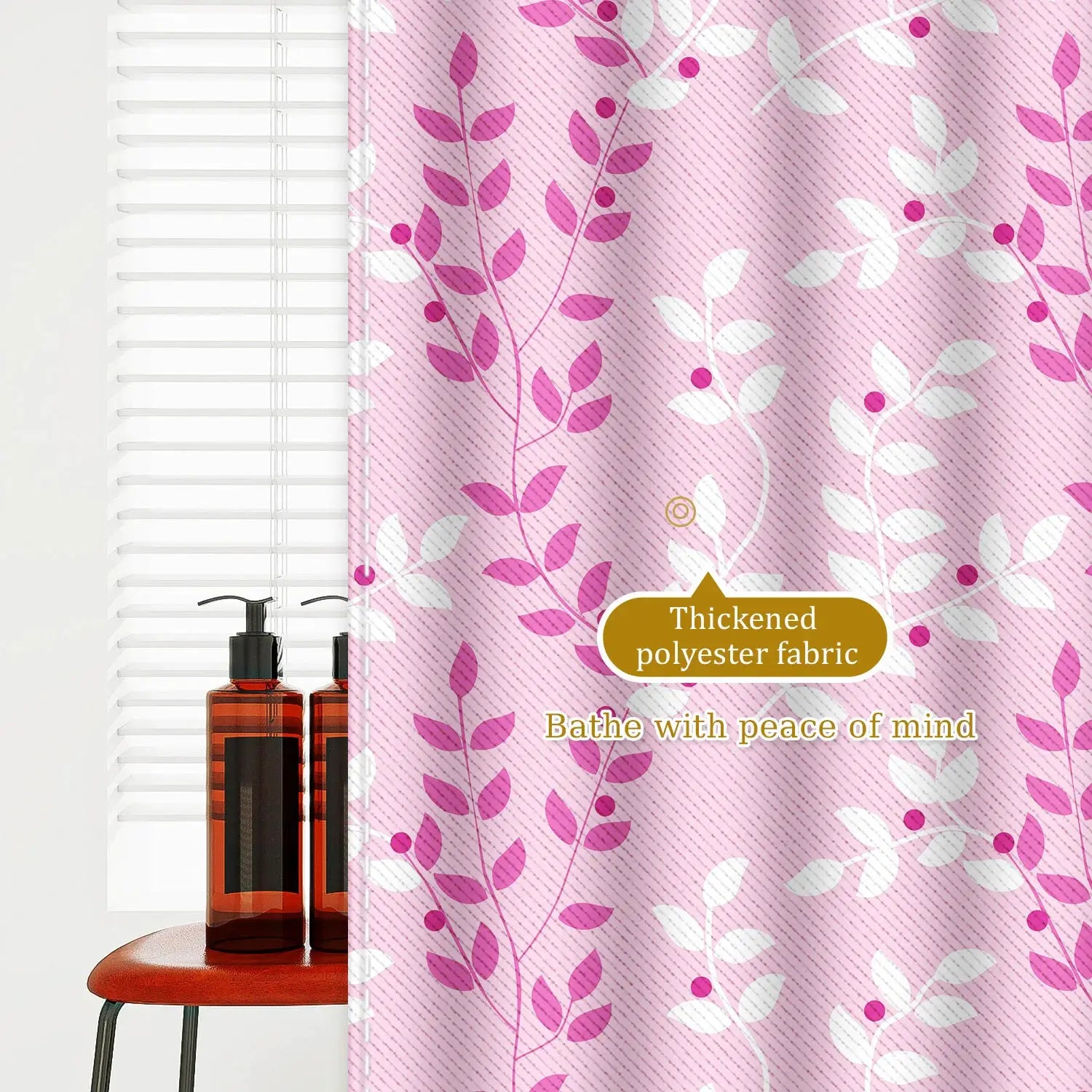 Pastel Pink Foliage Shower Curtain - Feminine Durable Fabric for Fresh Vibes from PriceLows™