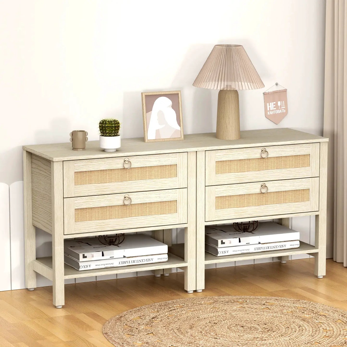 Large Modern Nightstand with Drawer Storage 22.8Inch Wide Fluted Bedside Table End Table for Bedroom from PriceLows™