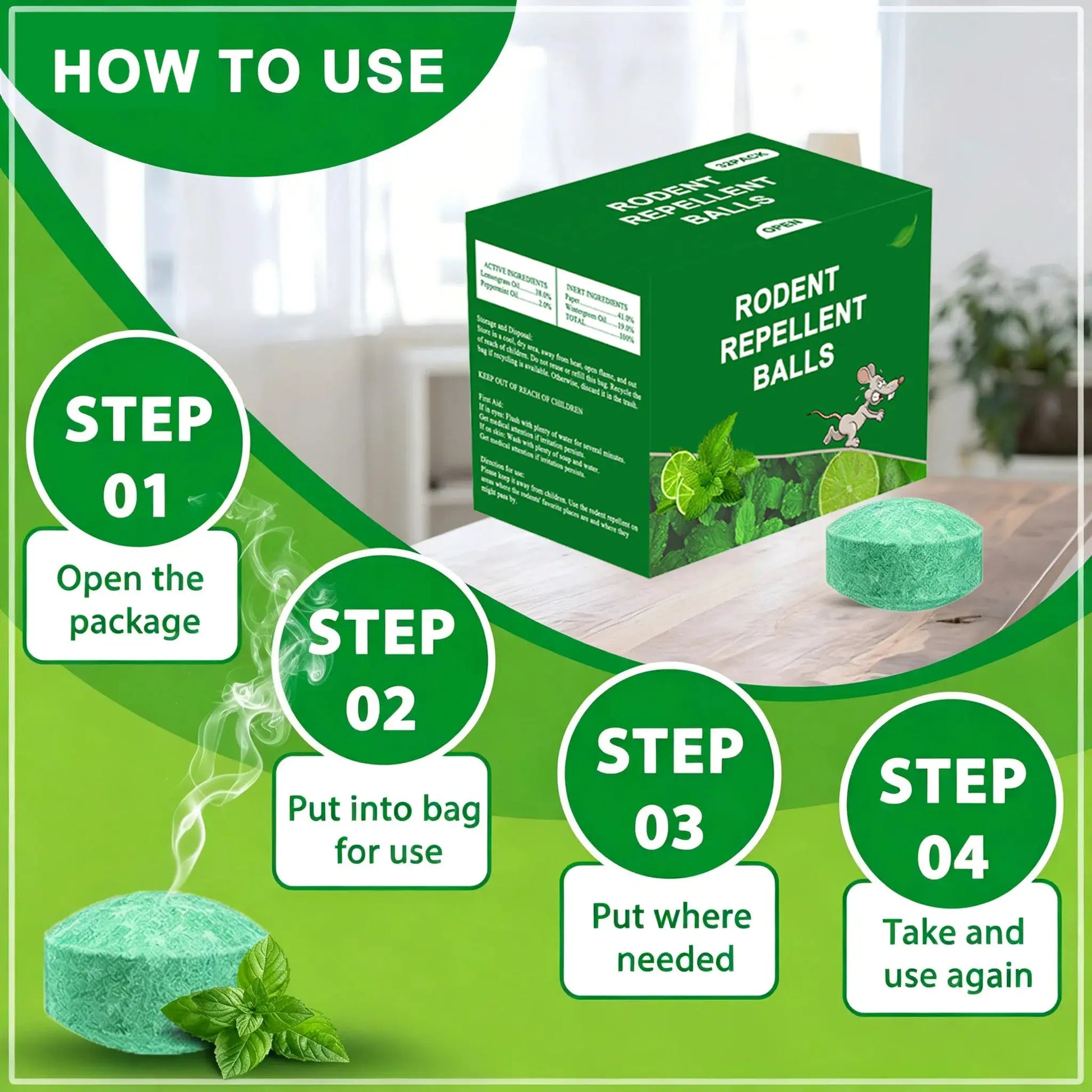 Rodent Repellent Balls, 48 PCS Rodent Control, Natural Mouse Repellent Peppermint Oil for Mice, Rats, Squirrels, Skunks, Raccoon, Spiders and Pests, Keeps Pests Away Effectively from Garden & Home (Peppermint) from PriceLows™