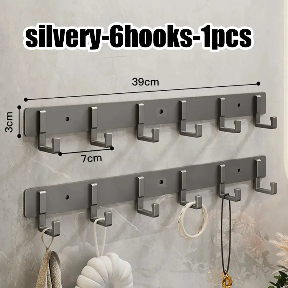 Kitchen space aluminum punch-free hooks are easy to install kitchen utensils storage hooks bathroom bathrobe towel hangers from PriceLows™