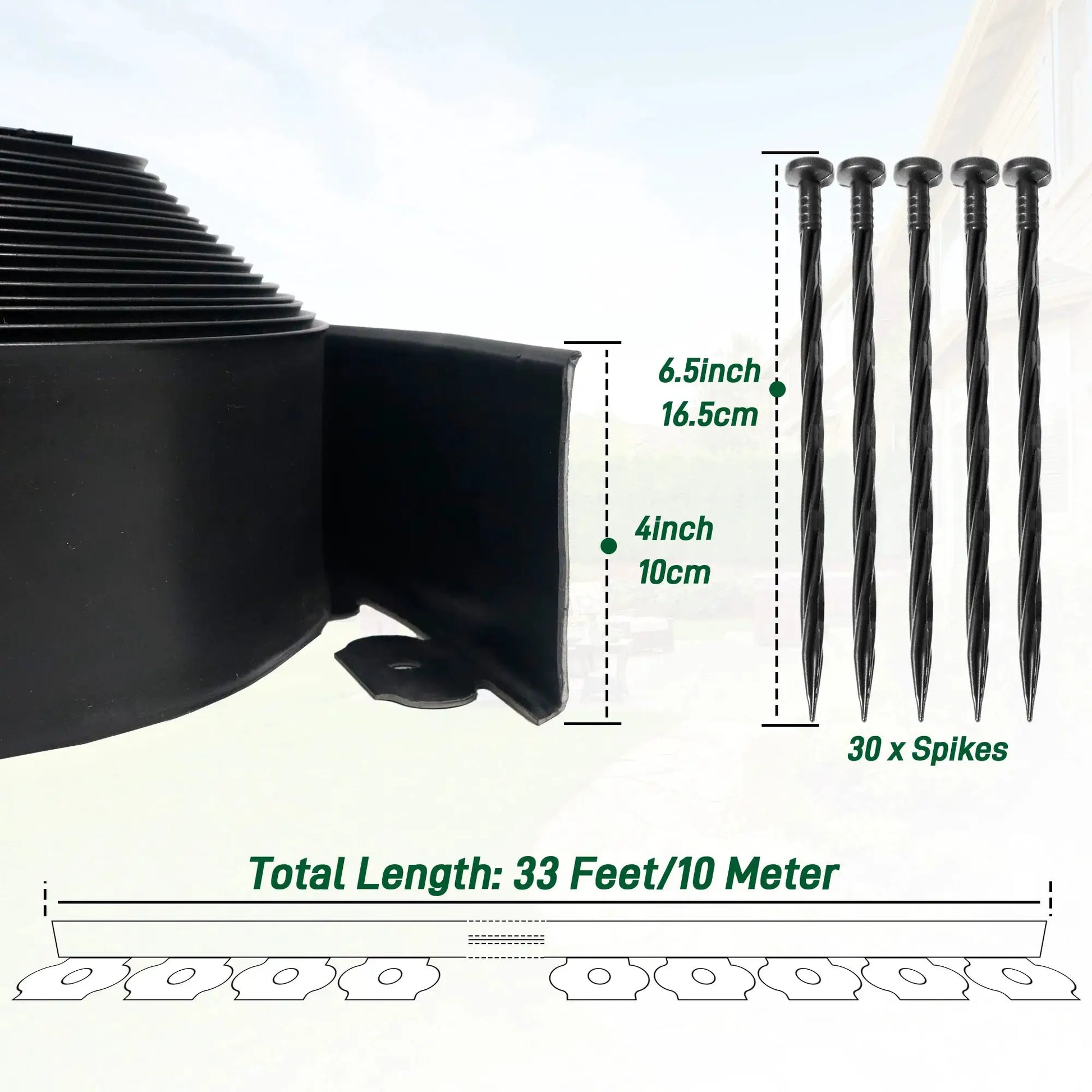 33FT Landscape Edging Kit, Garden Edging Coil Comes with 30 Pcs Spikes, No Dig Lawn Border Design from PriceLows™