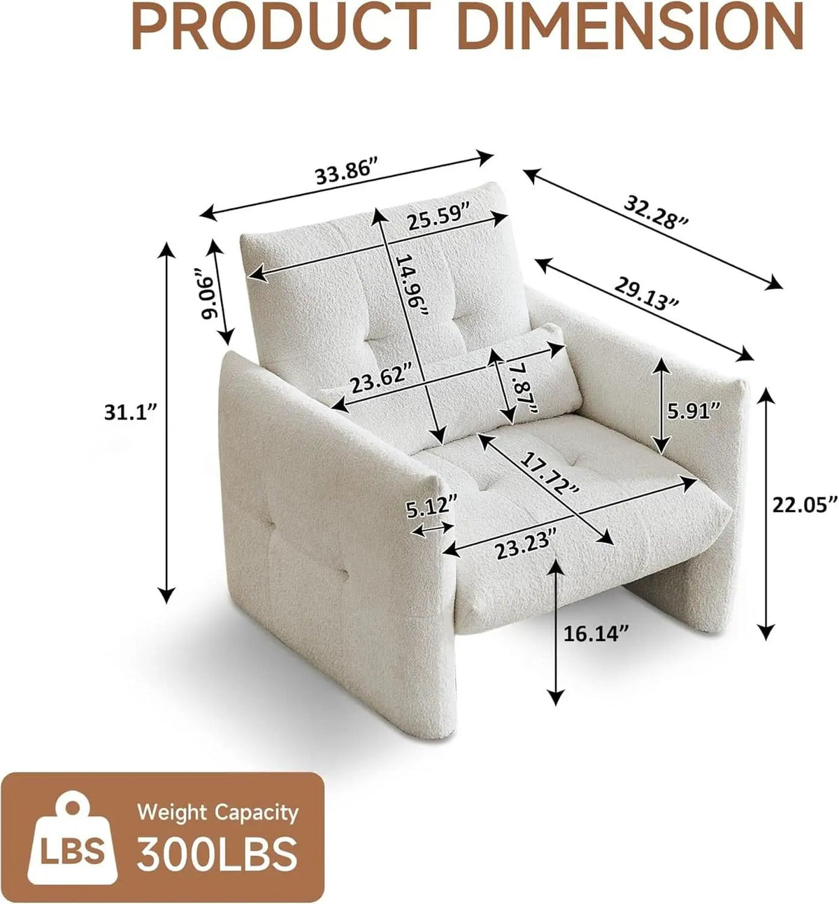33.9 Inch Sherpa Fabric Upholstered Accent Armchair from PriceLows™