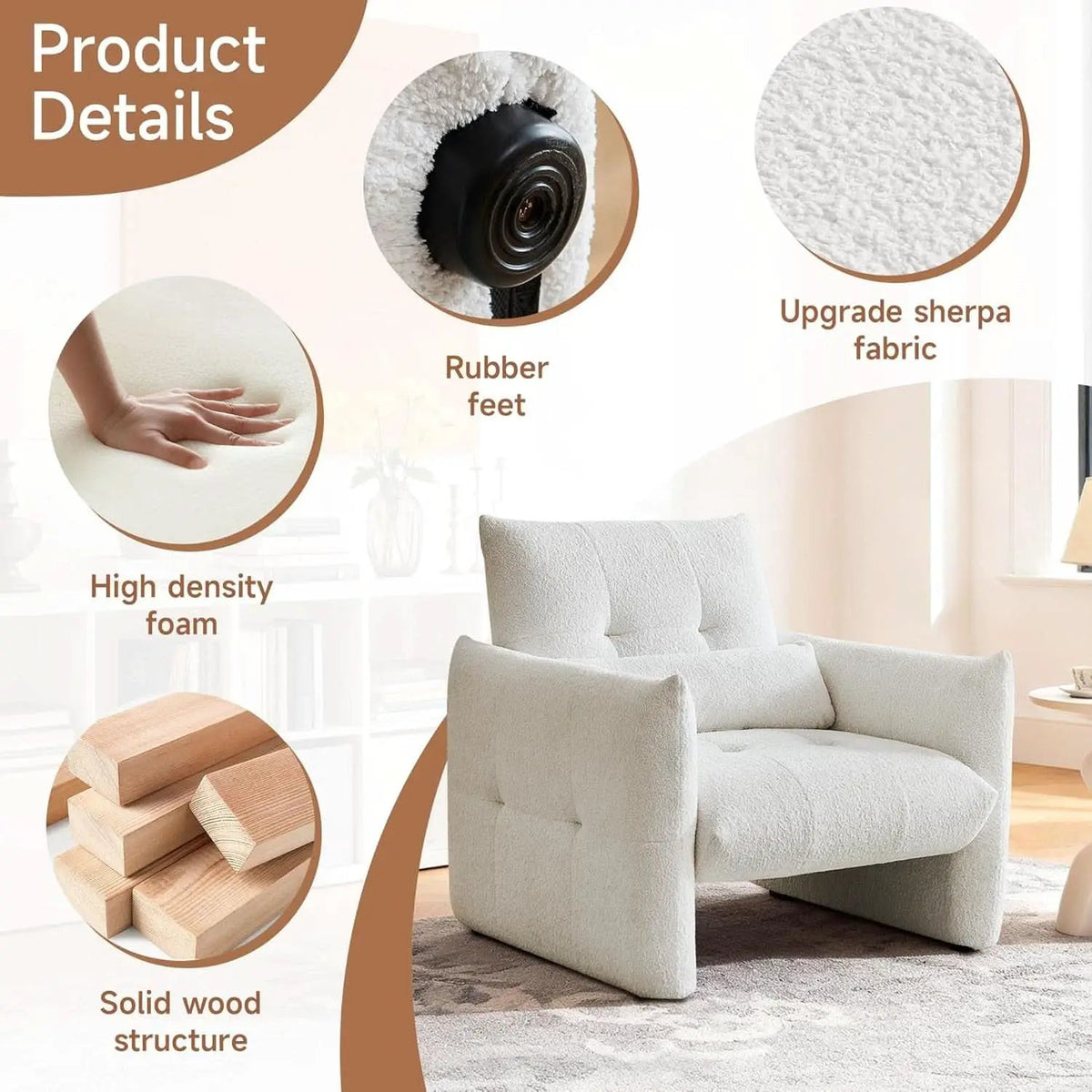 33.9 Inch Sherpa Fabric Upholstered Accent Armchair from PriceLows™