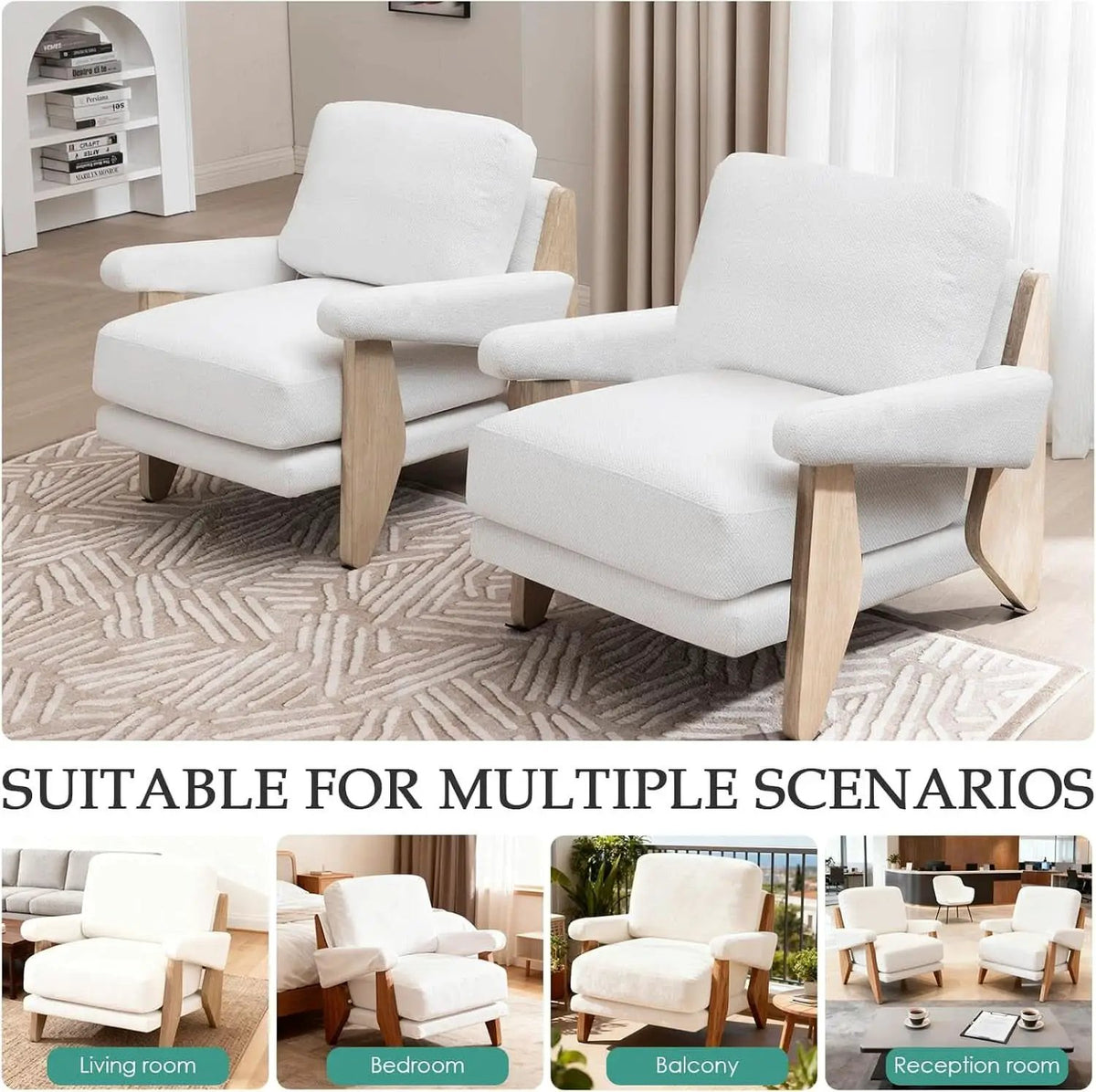 Ivory Chenille Accent Chair Solid Wood LivingRoomSet from PriceLows™