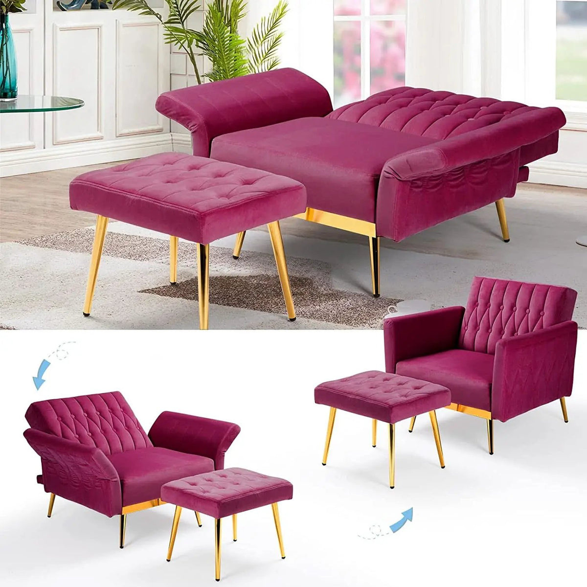 Accent Chair Recliner With Adjustable Armrests Fuchsia from PriceLows™
