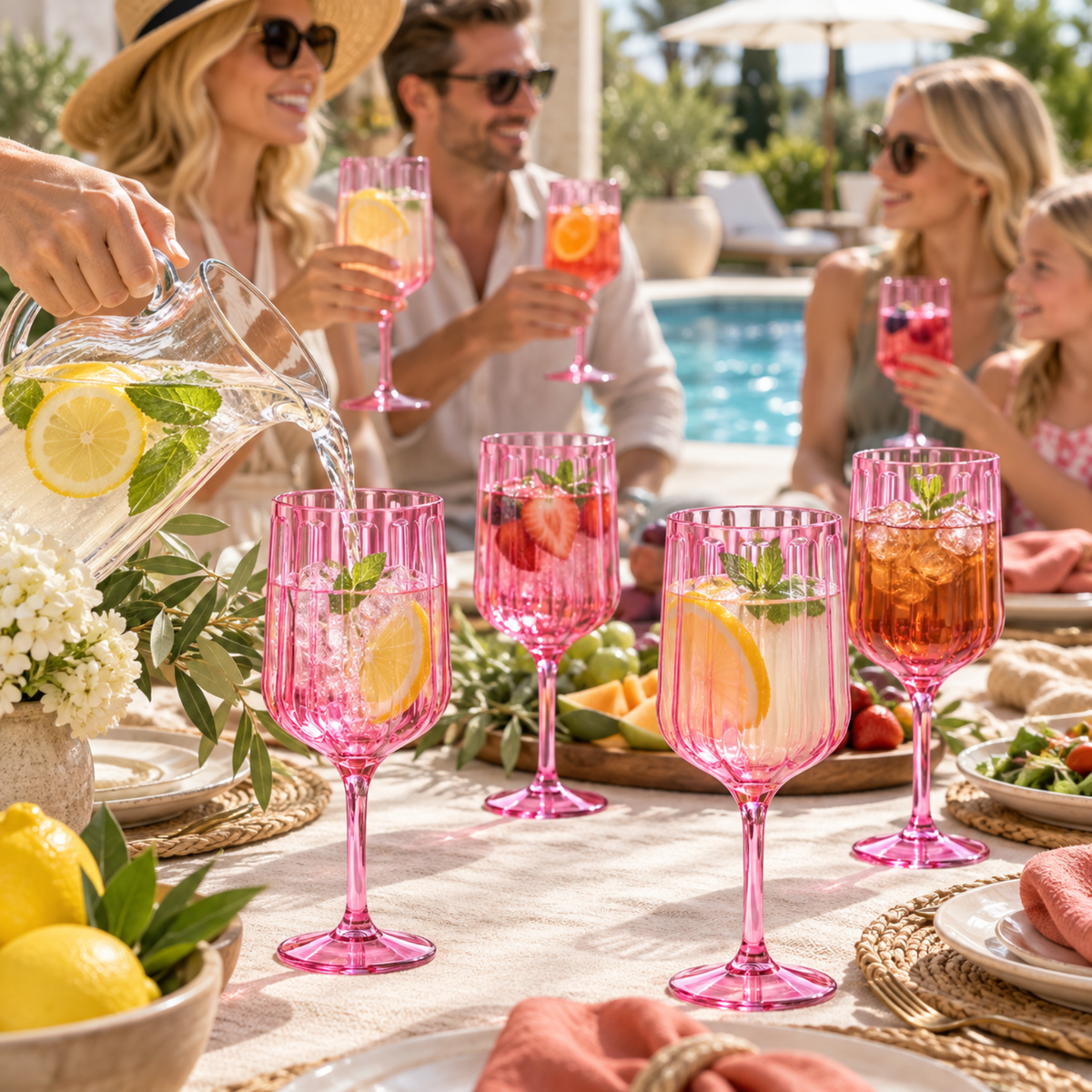 Acrylic Goblets Coral Stemmed Wine Glasses 14 Oz Durable