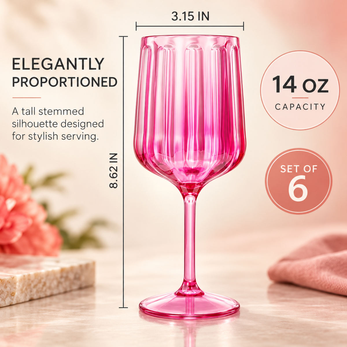 Acrylic Goblets Coral Stemmed Wine Glasses 14 Oz Durable