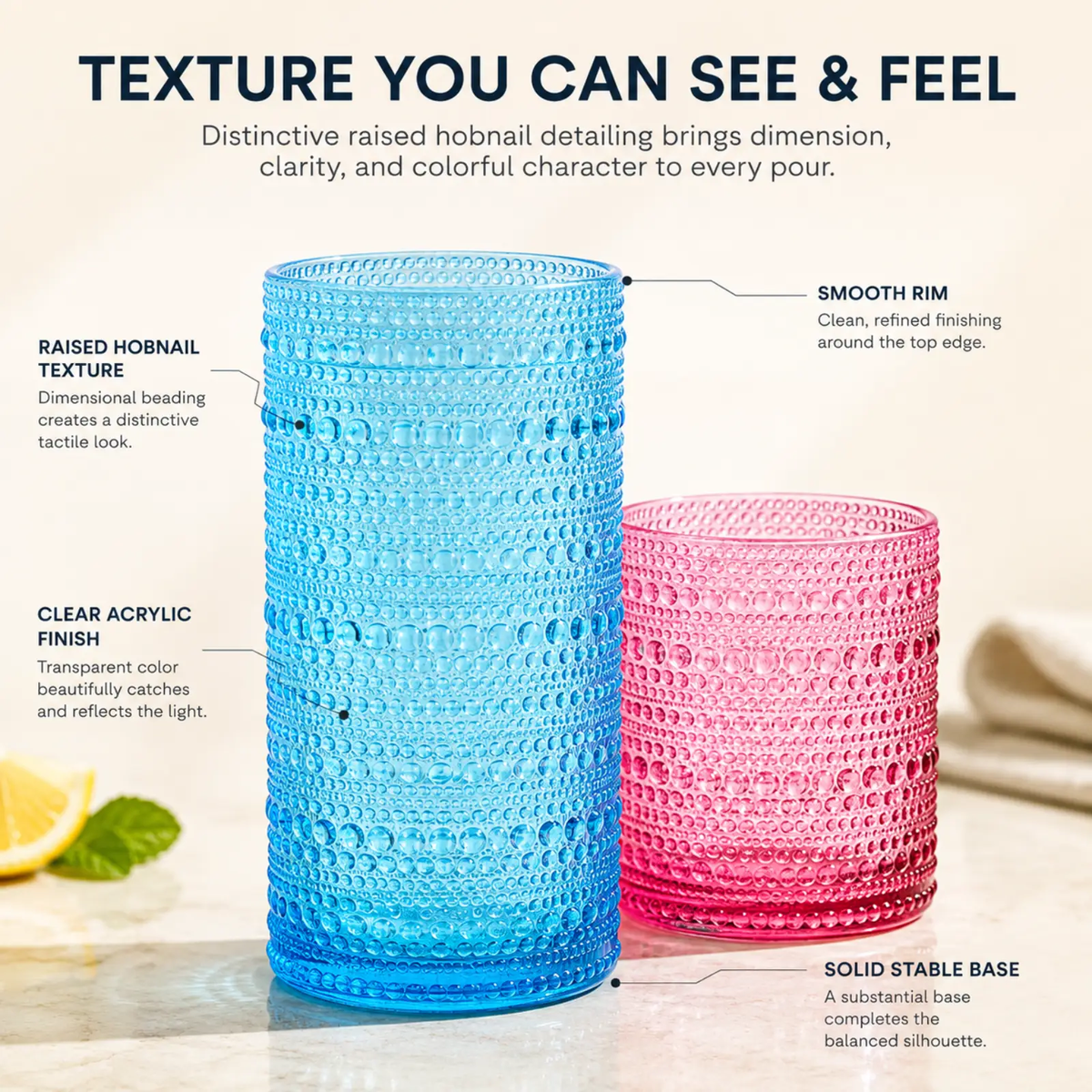 Acrylic Hobnail Glassware Shatterproof 12 Piece