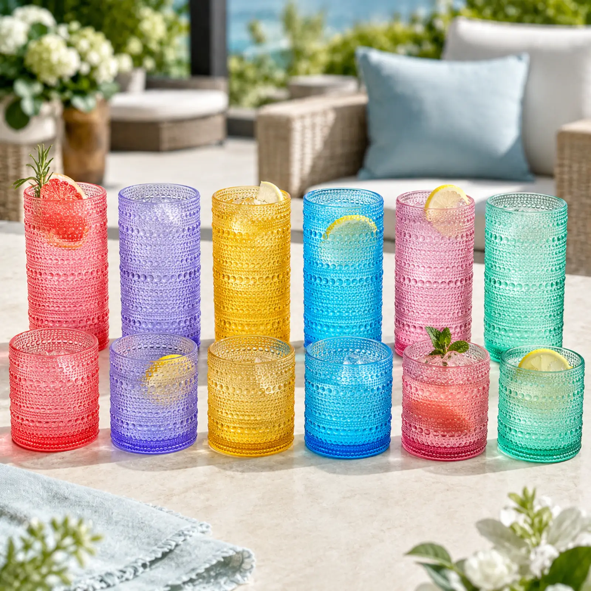 Acrylic Hobnail Glassware Shatterproof 12 Piece