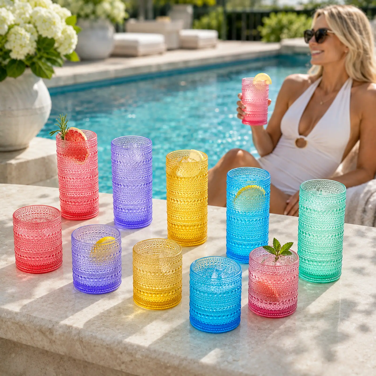 Acrylic Hobnail Glassware Shatterproof 12 Piece