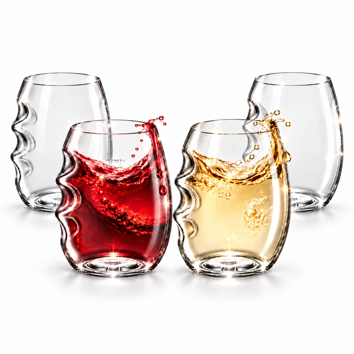 Acrylic Stemless Finger Indent Wine Glasses Durable Set Of 4