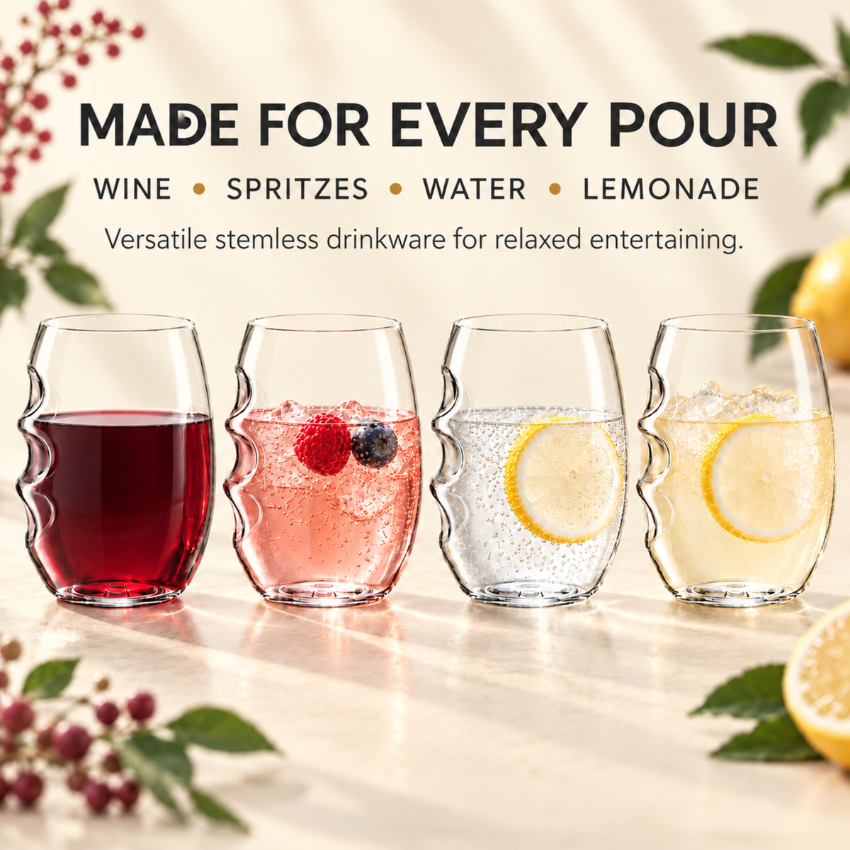 Acrylic Stemless Finger Indent Wine Glasses Durable Set Of 4