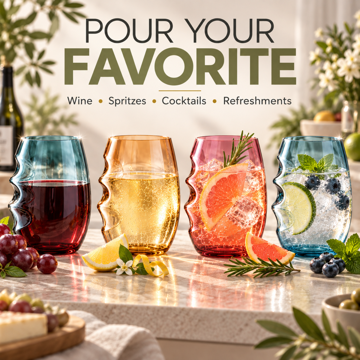 Acrylic Stemless Wine Glasses Set Of 4 Shatterproof