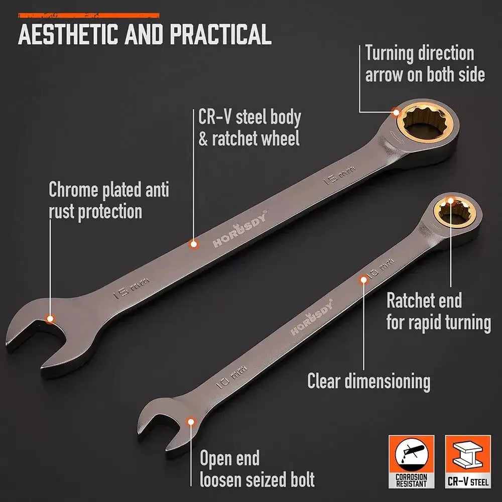 HORUSDY 12Pc Ratchet Spanner Set Metric Wrench Spanners ‎‎Nickel Plating 8-19MM from PriceLows™