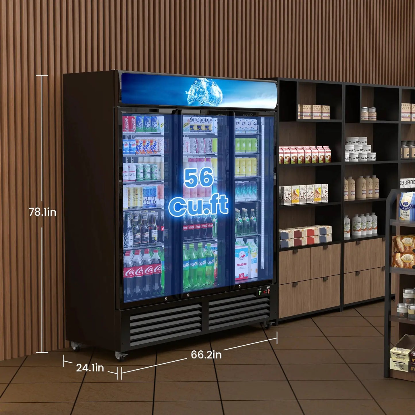 56 Cu Ft Commercial Display Fridge for Beverage 3 Glass Door Upright Refrigerator Merchandiser with Front LED Light for Shop Bar from PriceLows™