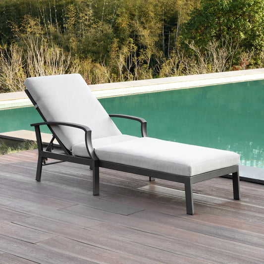 SeeHill Aluminum Outdoor Chaise Lounge Chair with Cushion, Adjustable Backrest Pool Lounger for Patio or Deck Use, Gunmetal from PriceLows™