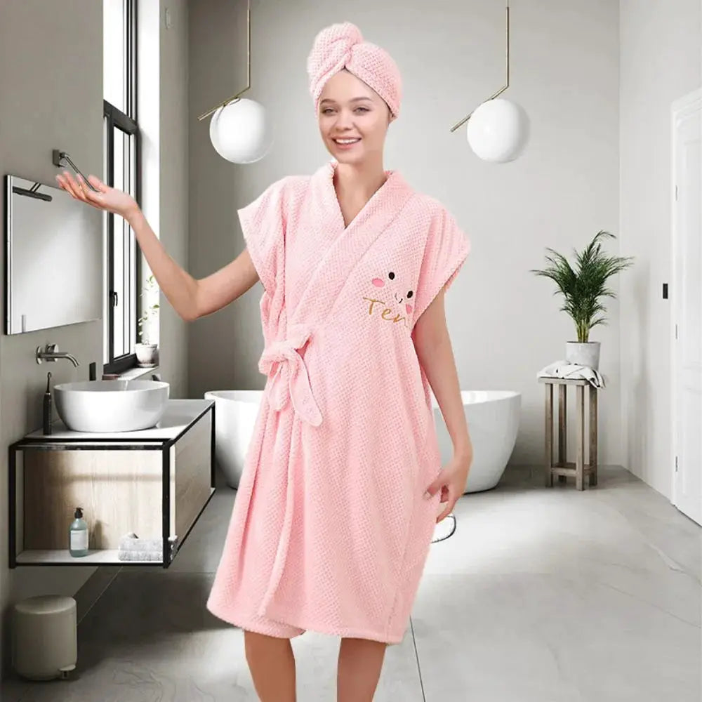 Womens Wrap Bathrobe | Microfiber | Adjustable Closure | Hair Towel Set