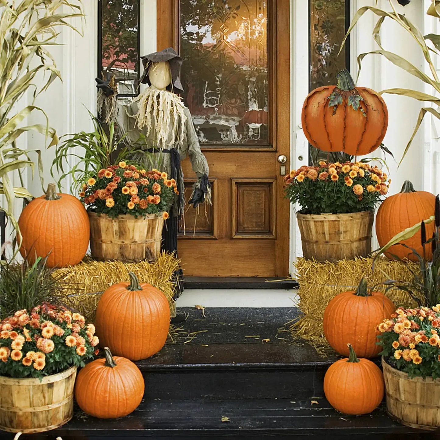 2pcs 17.5" 2 Parts Metal Pumpkin Garden Stakes Autumn Decorative Yard Signs Indoor Outdoor Plant Flower Stake Fall Lawn Ornament from PriceLows™