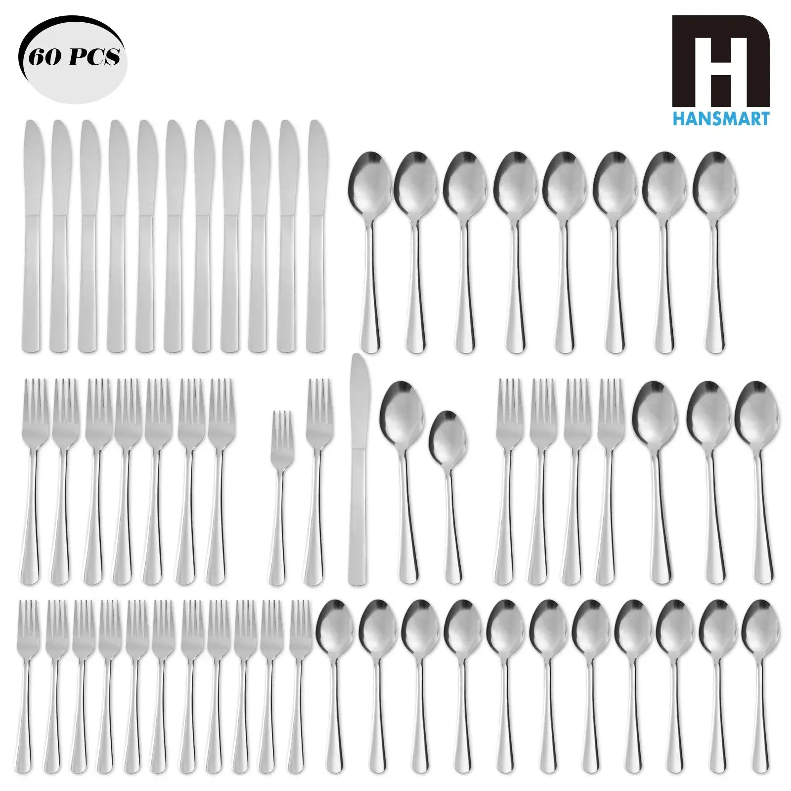 HANSMART 60Pcs Stainless Steel Flatware Set For 12 With Dinner Forks Salad Forks Spoons and Knives Dishwasher Safe from PriceLows™