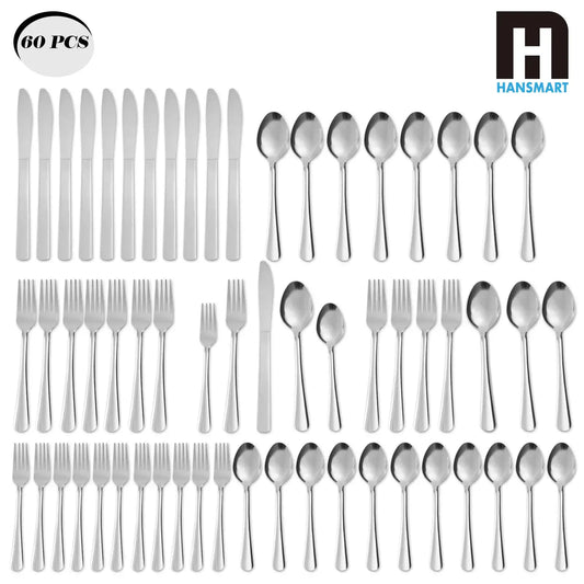 HANSMART 60Pcs Stainless Steel Flatware Set For 12 With Dinner Forks Salad Forks Spoons and Knives Dishwasher Safe from PriceLows™