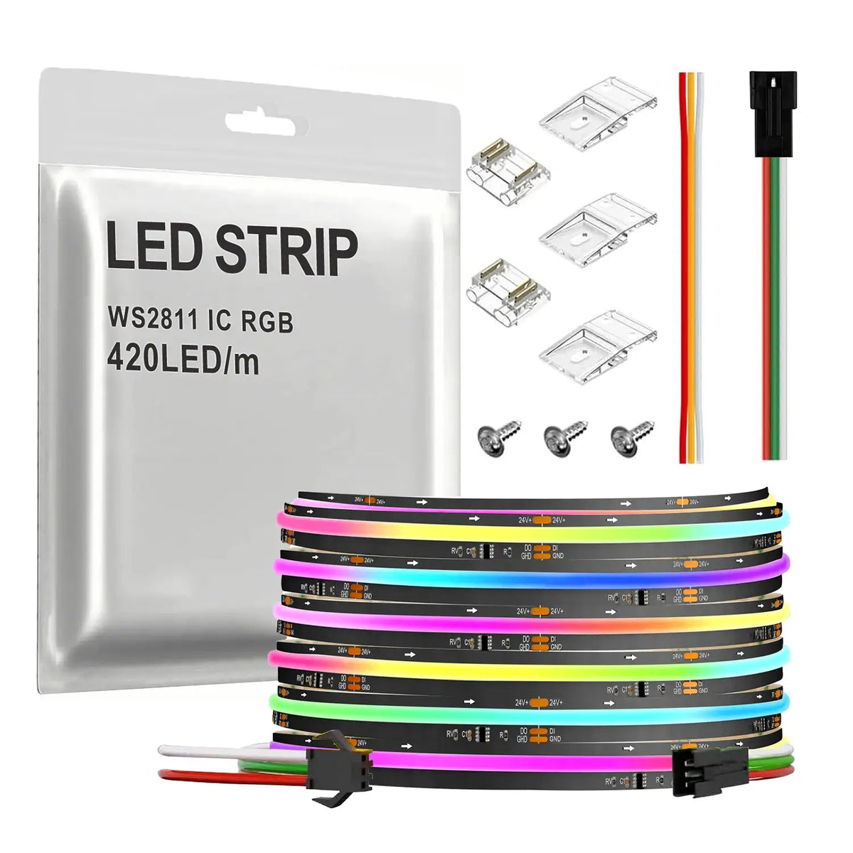 SPI COB LED Strip WS2811 RGB+IC Addressable 420LEDs/m Pixel Dream Color High Density Flexible FCOB Led Lights RA90 WS2812B from PriceLows™