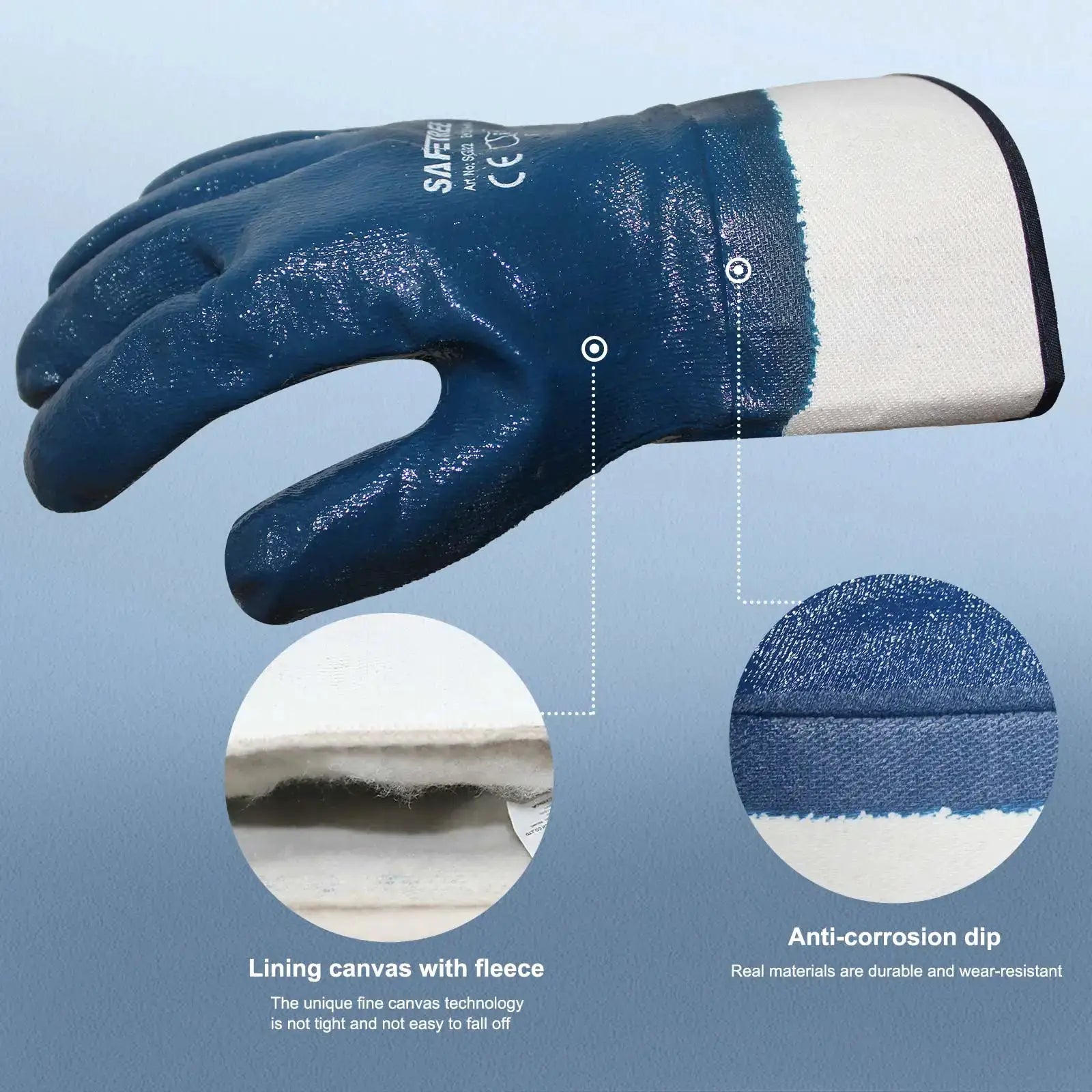 SAFETREE Heavy Duty Industrial Blue Nitrile Dipped Work Gloves Oil Resistant Gloves from PriceLows™