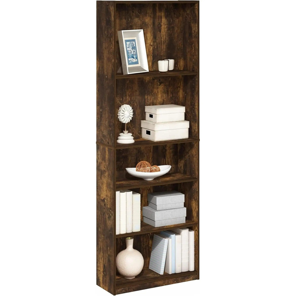 Adjustable 5 Tier Amber Pine Bookcase Living Room Storage from PriceLows™
