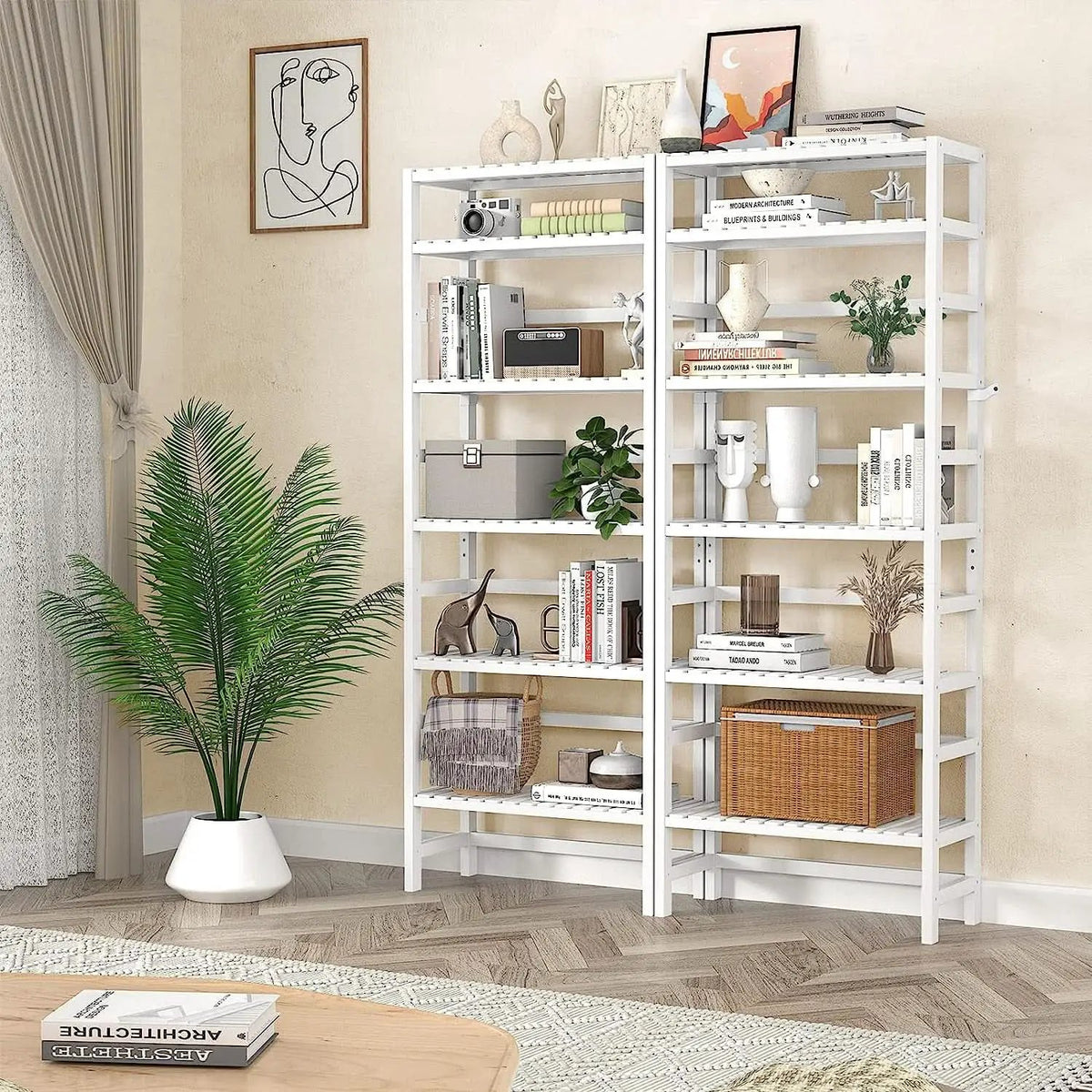 Adjustable 6 Tier Bamboo Bookshelf For Living Room Office Storage from PriceLows™